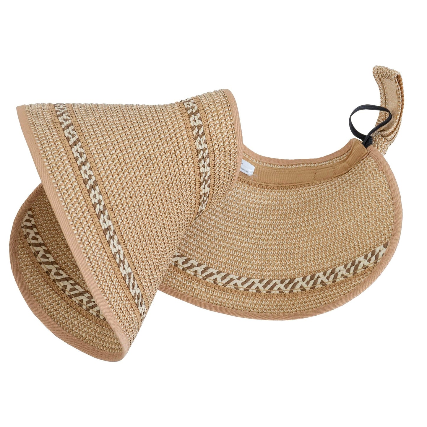 Magid Straw Two Tone Striped Color Block Roll Up Visor