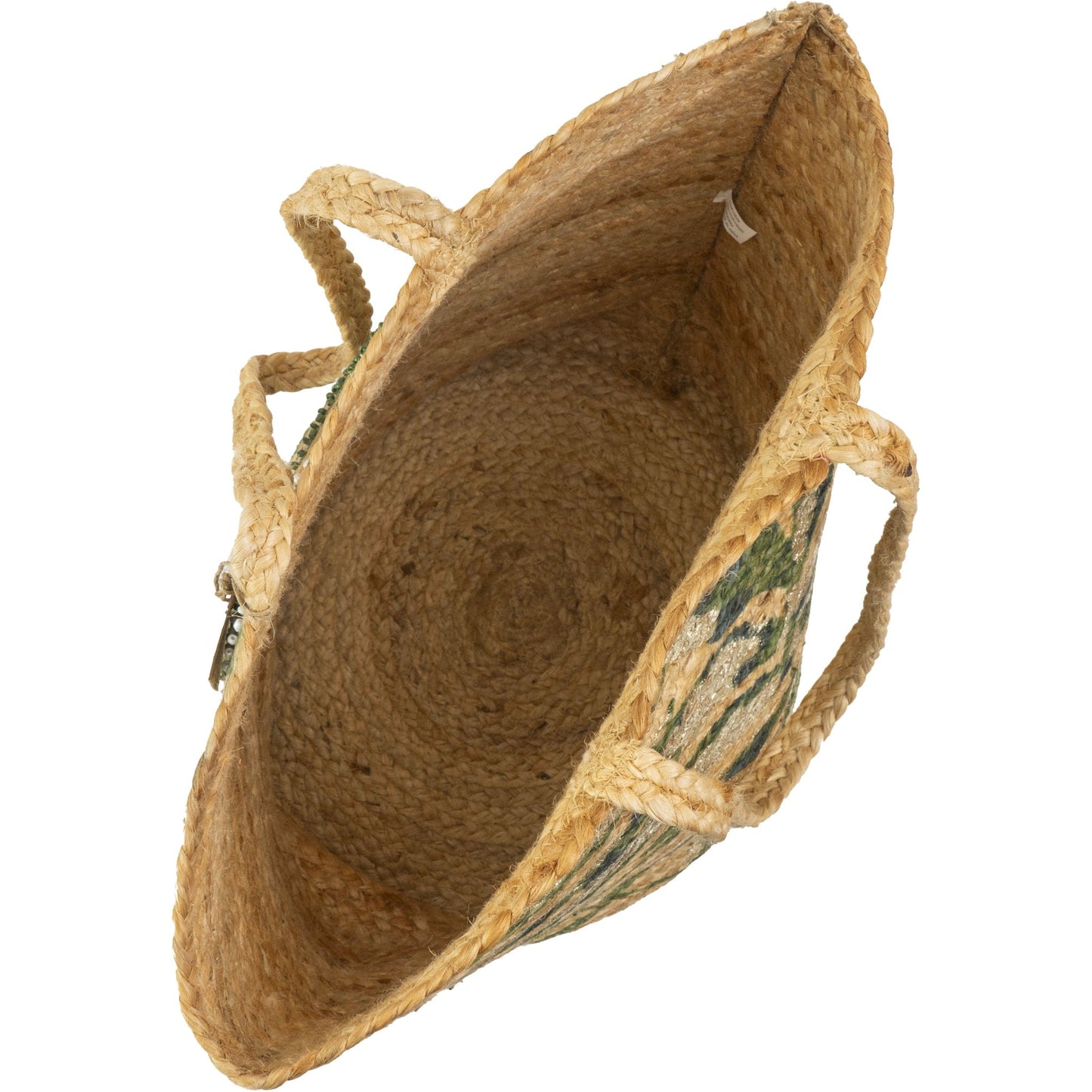 Magid Beaded Palm Print Natural Straw Jute Tote