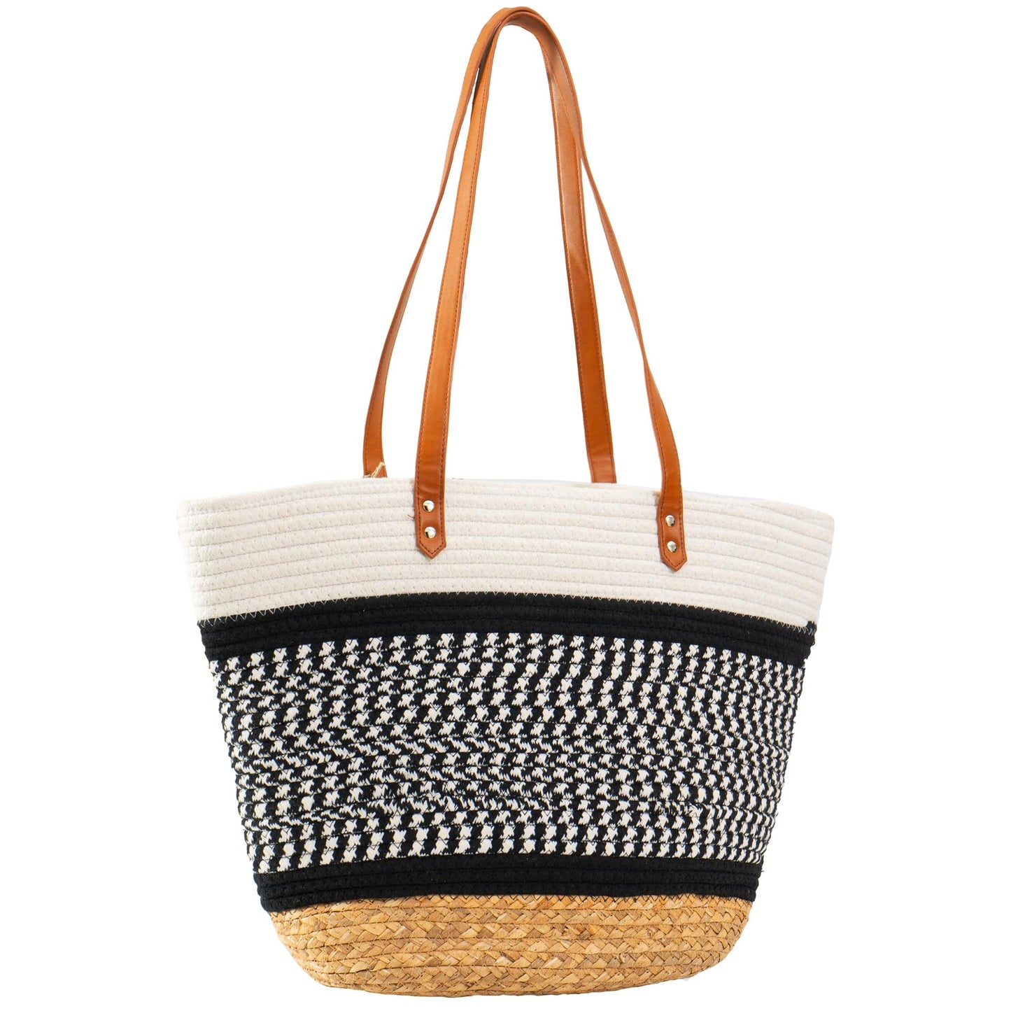 Magid Natural Cotton Woven & Faux Leather Shoulder Tote