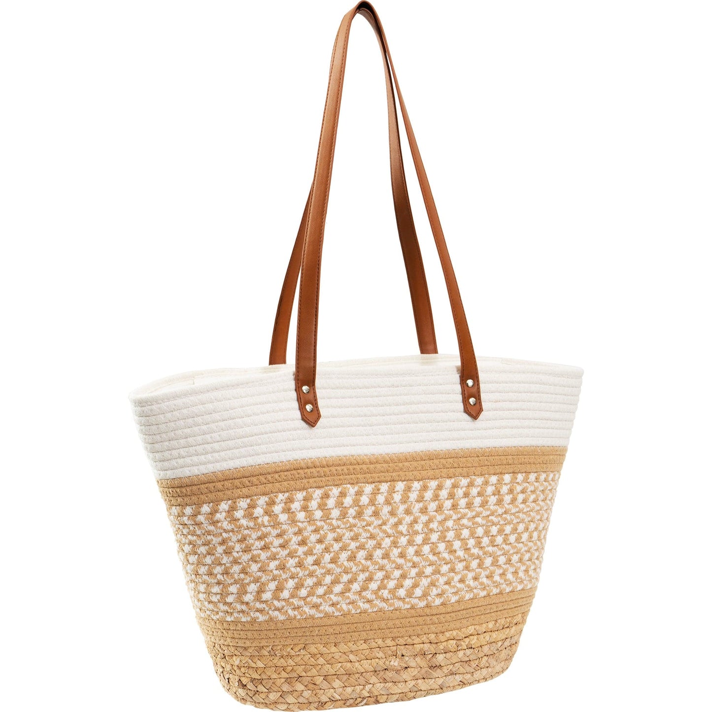 Magid Natural Cotton Woven & Faux Leather Shoulder Tote