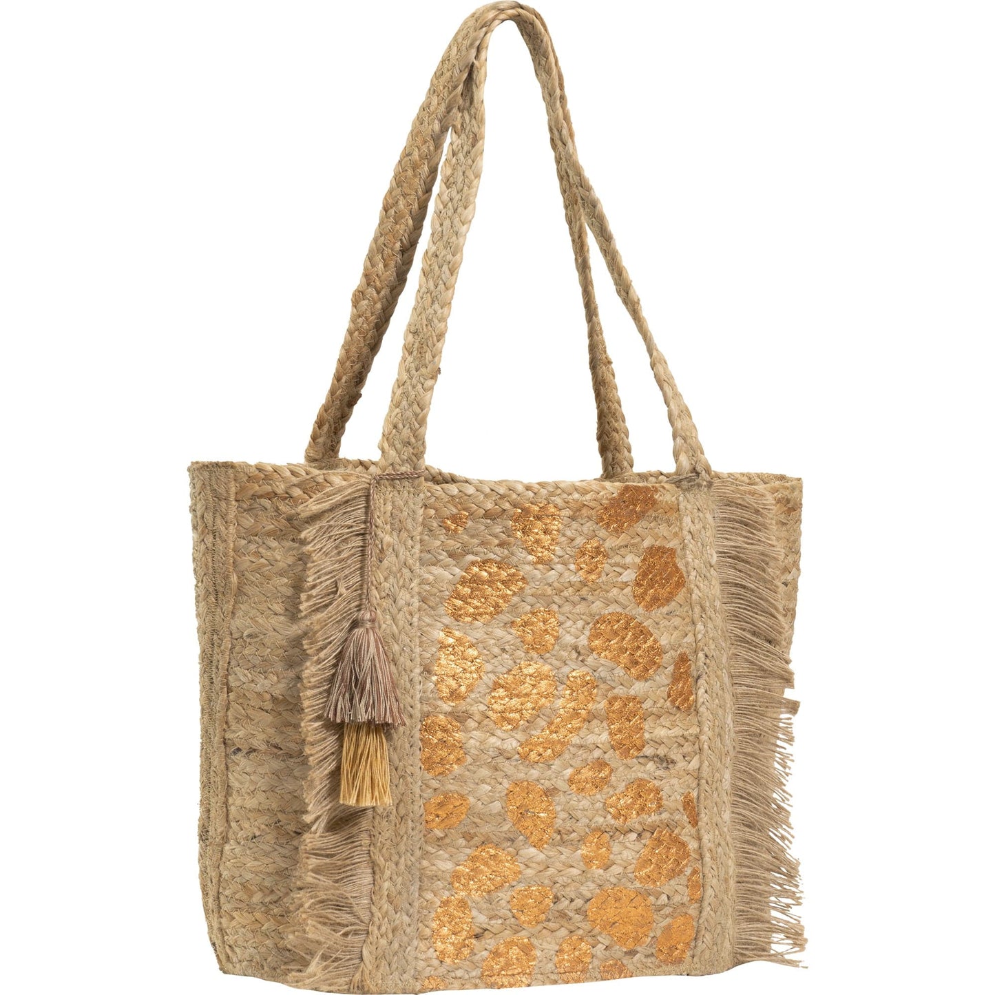 Magid Metallic Leopard Print Natural Straw Jute Tote