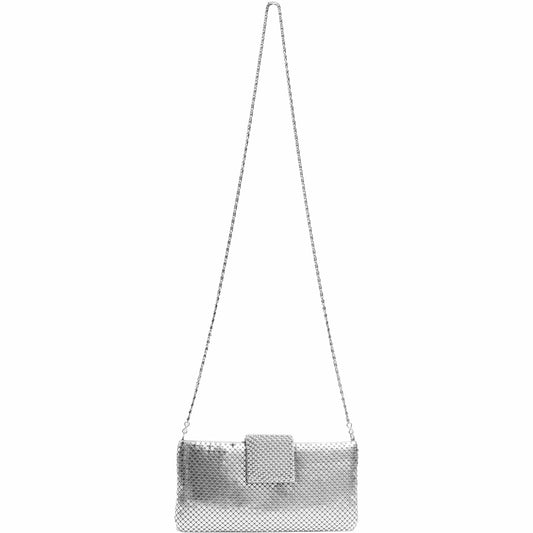 Metal Mesh Flap Pearl Bag