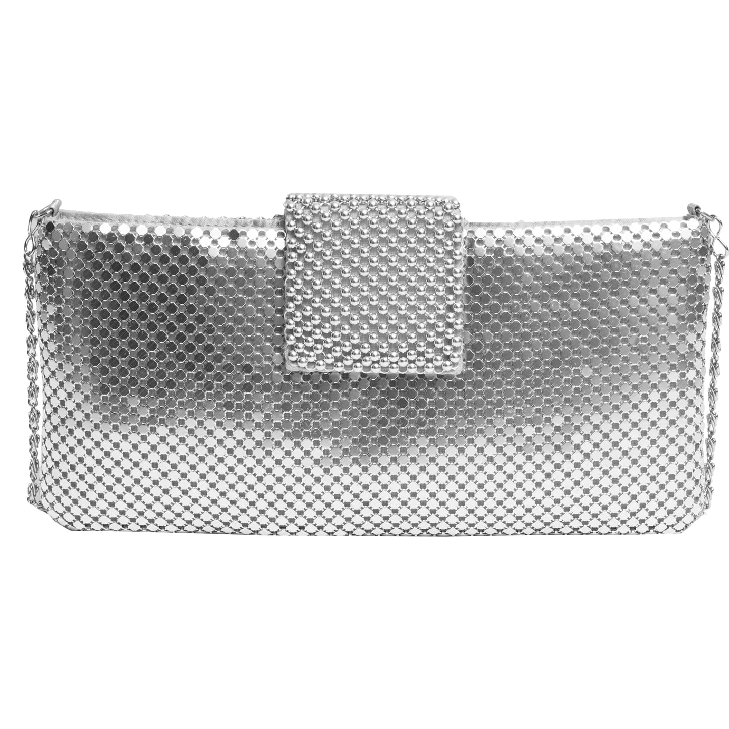 Metal Mesh Flap Pearl Bag