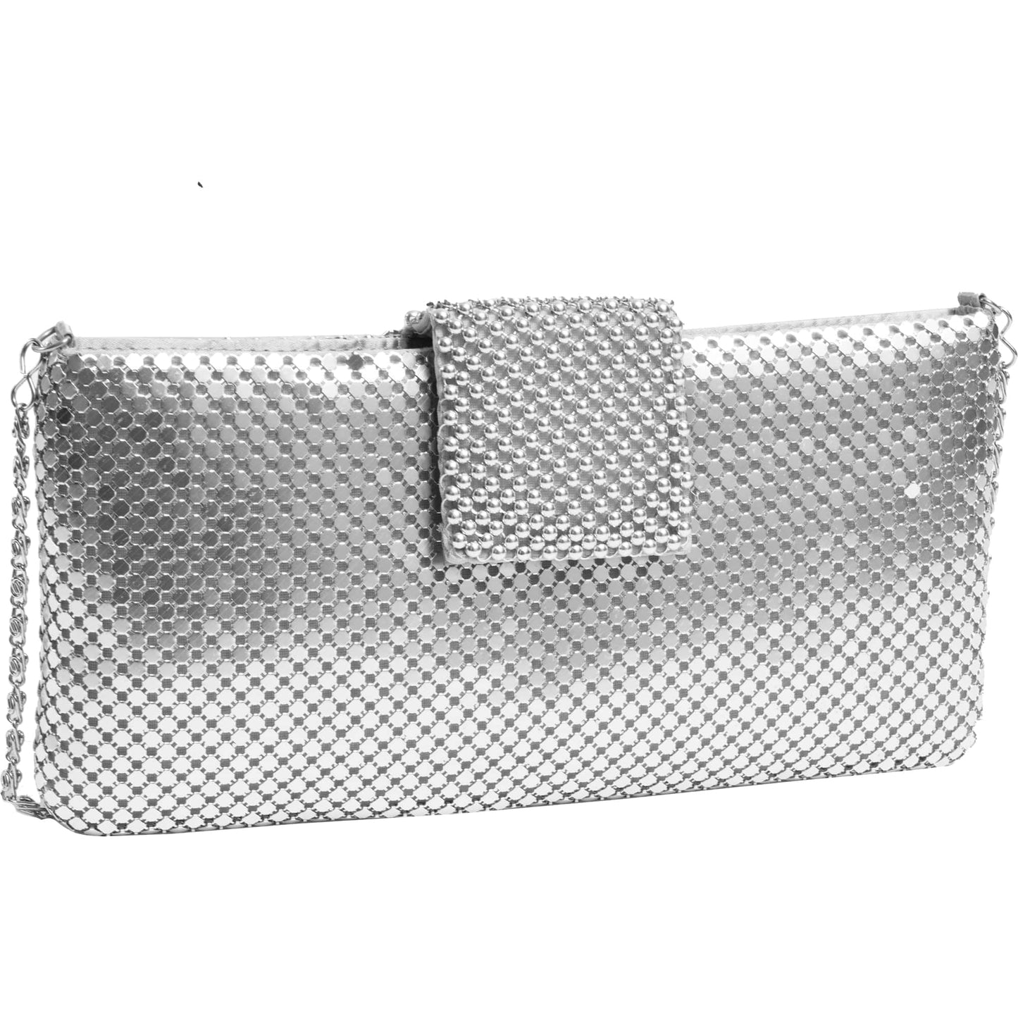 Metal Mesh Flap Pearl Bag