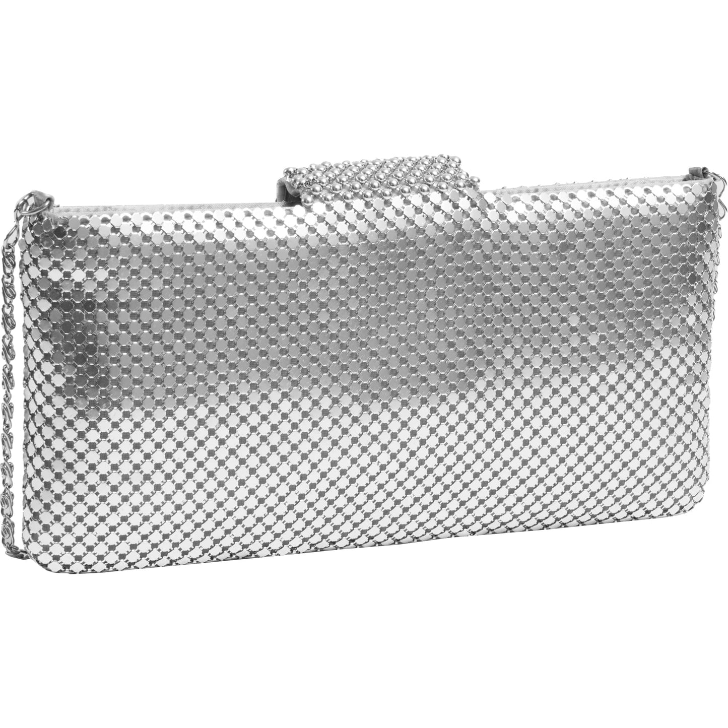 Metal Mesh Flap Pearl Bag