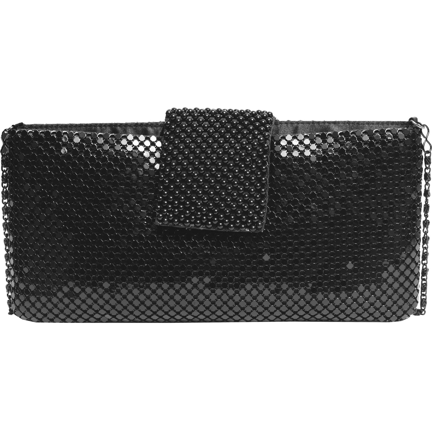 Metal Mesh Flap Pearl Bag