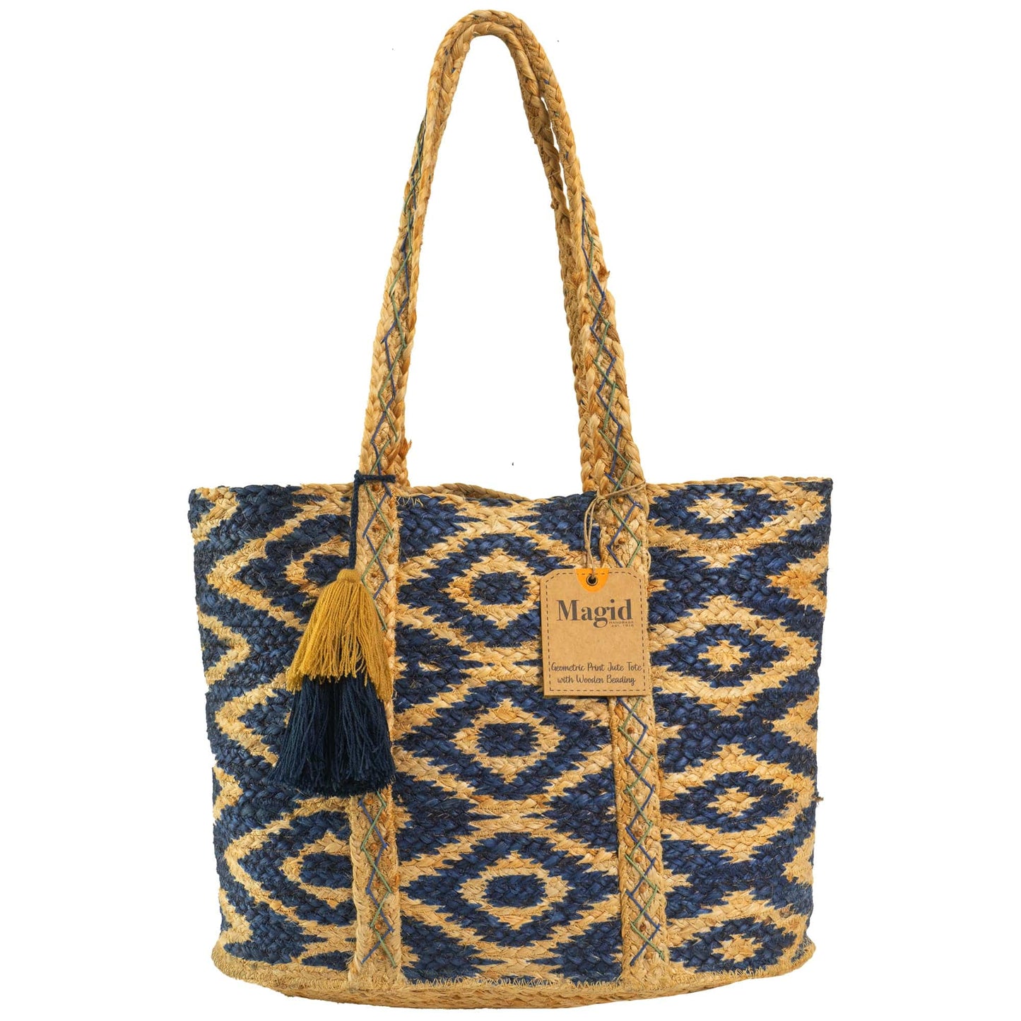 Magid Chevron Print Natural Straw Jute Tote