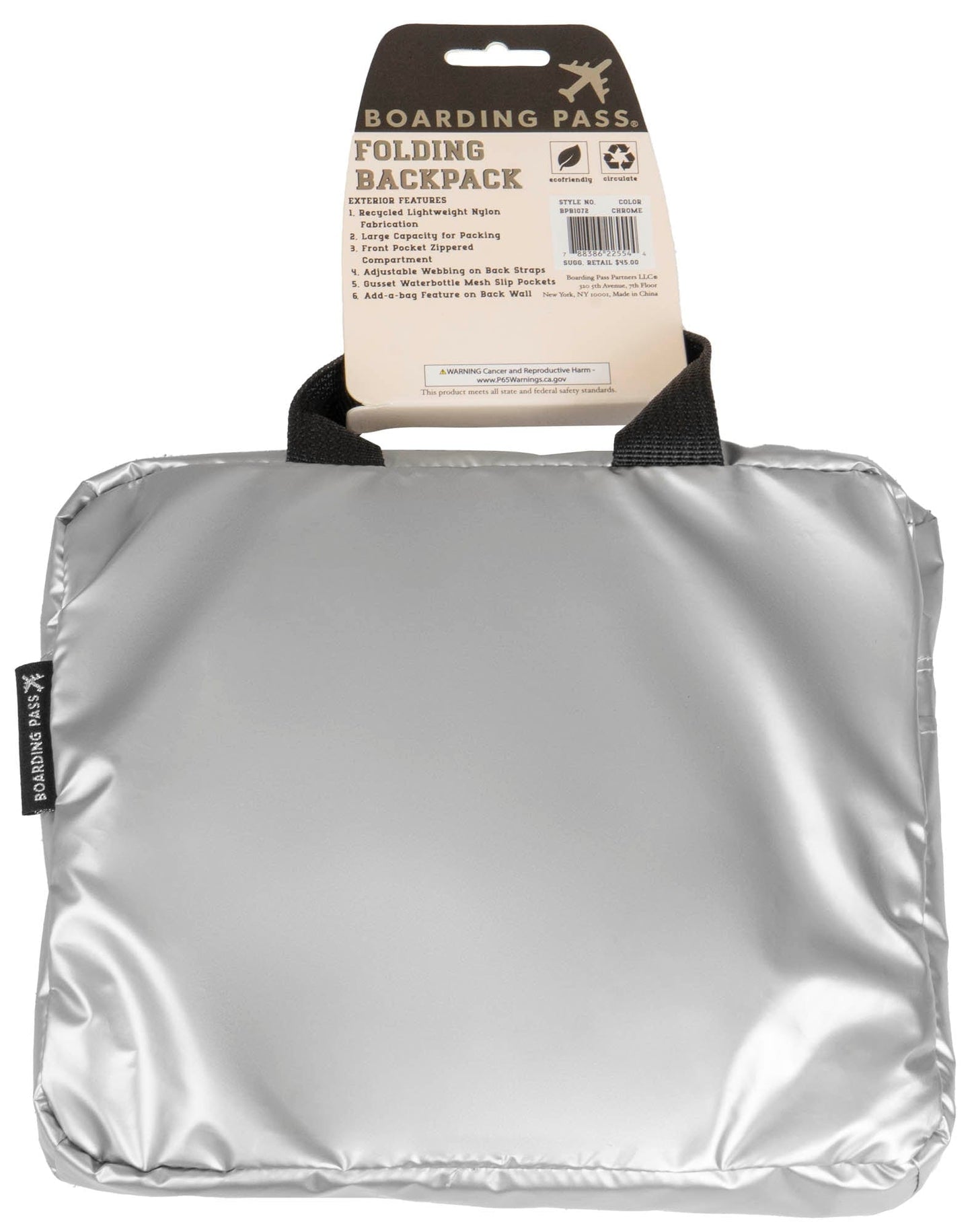 Boarding Pass Recycled Metallic Foldable & Packable Pouch Backpack