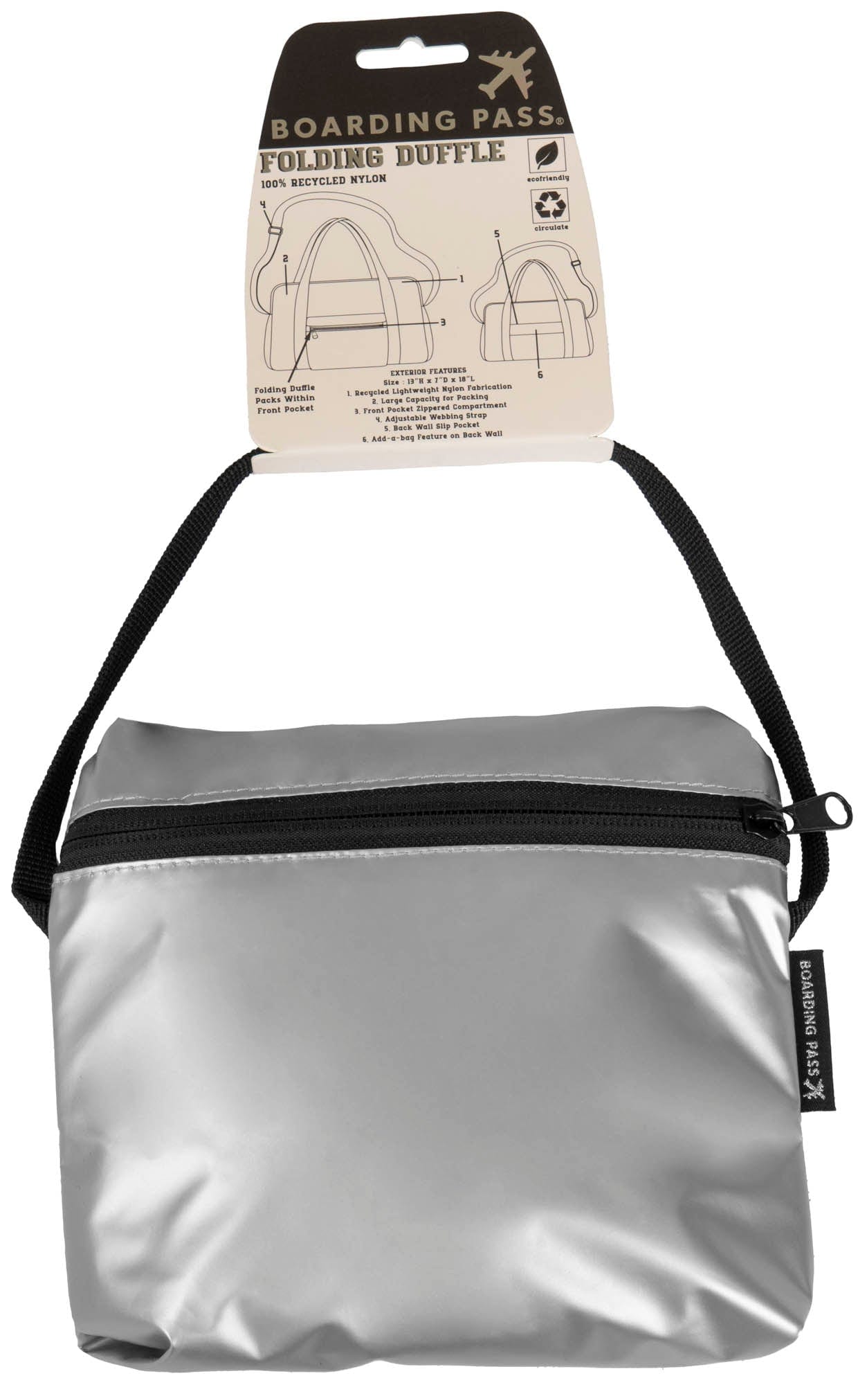 Boarding Pass Recycled Metallic Foldable & Packable Pouch Duffel Travel Bag