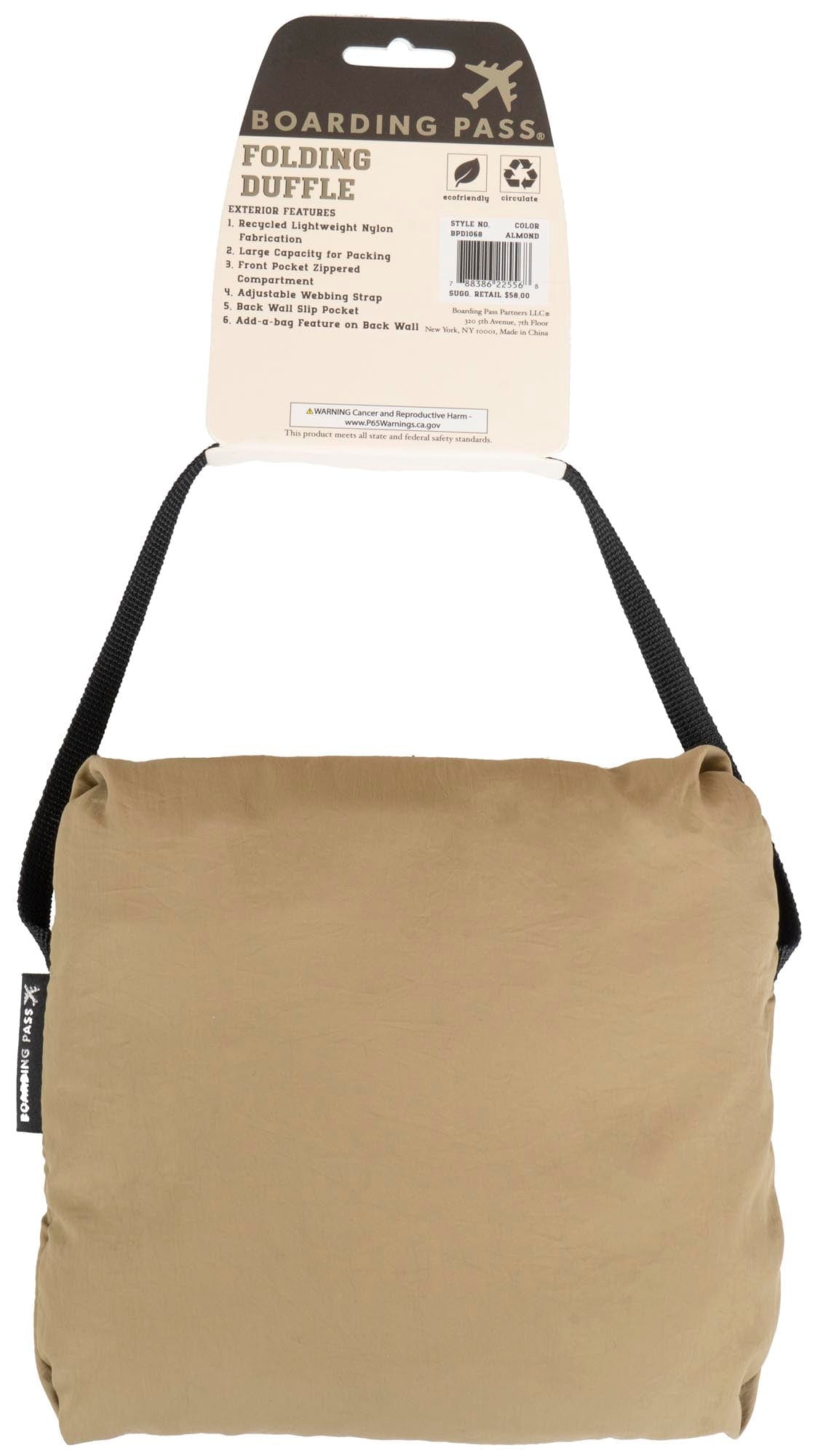 Boarding Pass Recycled Foldable & Packable Pouch Duffel Travel Bag