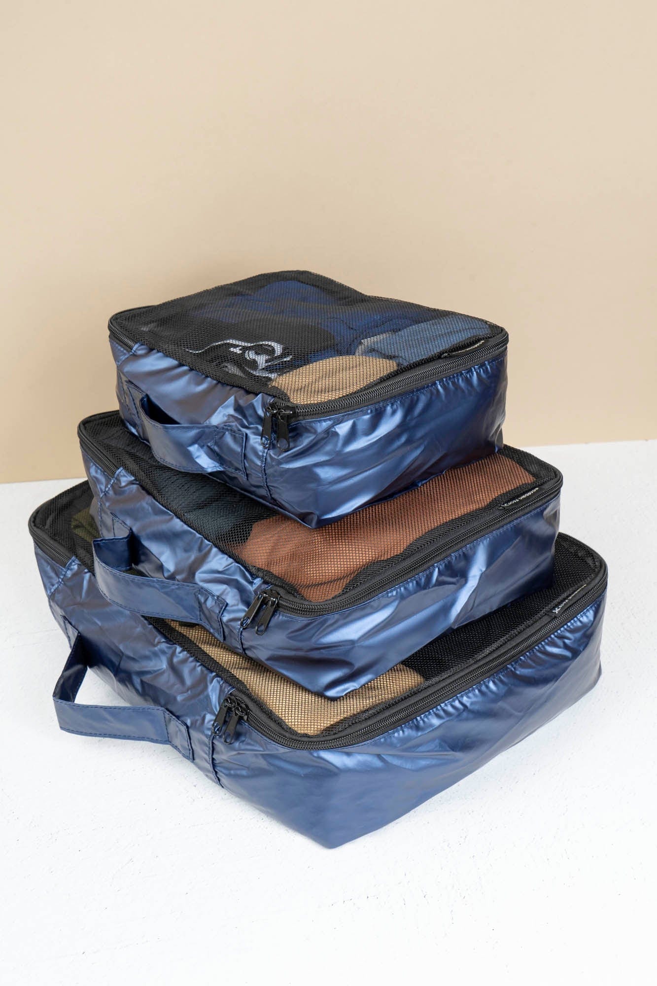 Boarding Pass Recycled Metallic Foldable & Packable Pouch Packing Cubes Set