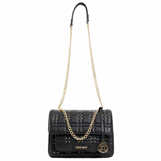 Ellen Tracy Studded Smooth Square Quilted Flap Crossbody