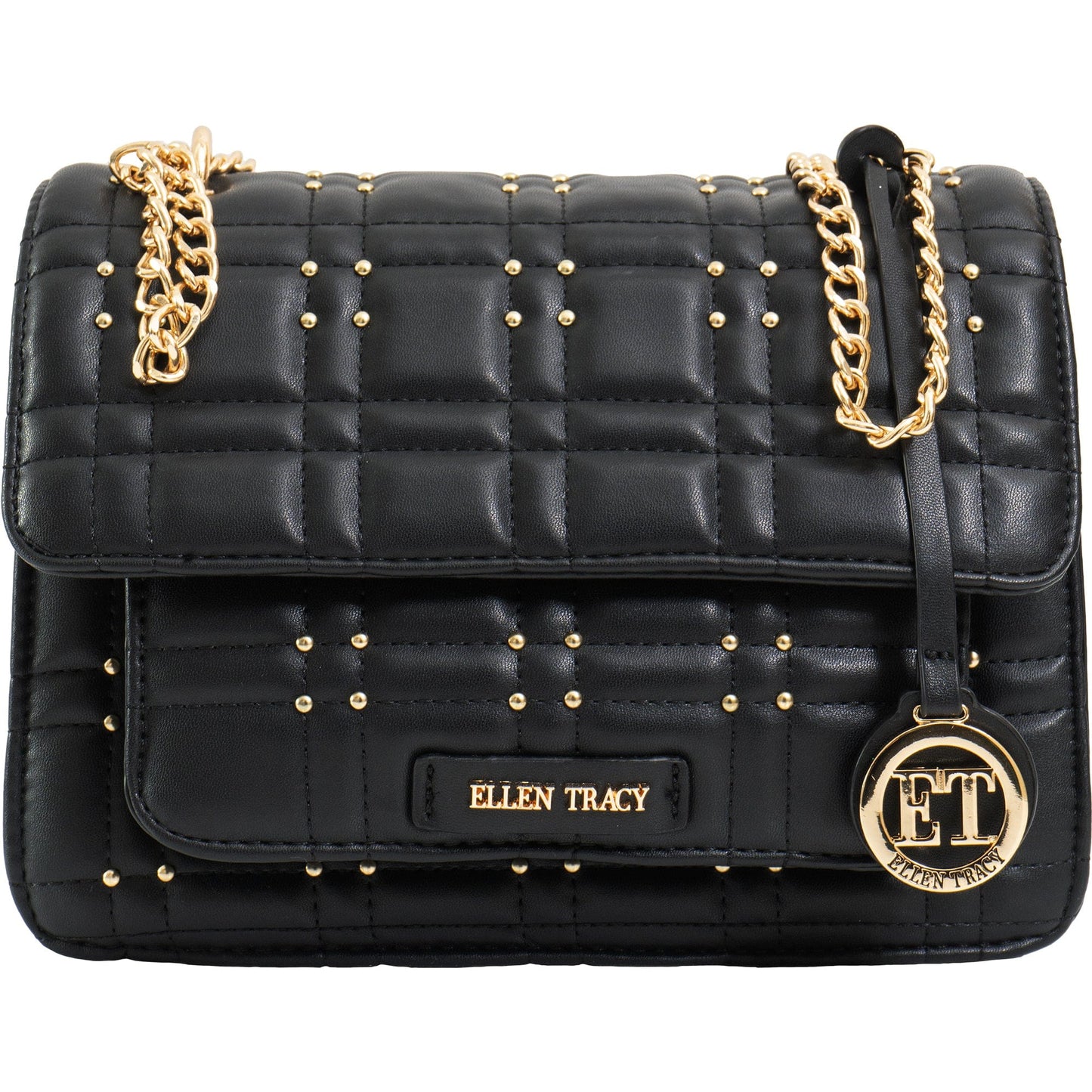 Ellen Tracy Studded Smooth Square Quilted Flap Crossbody