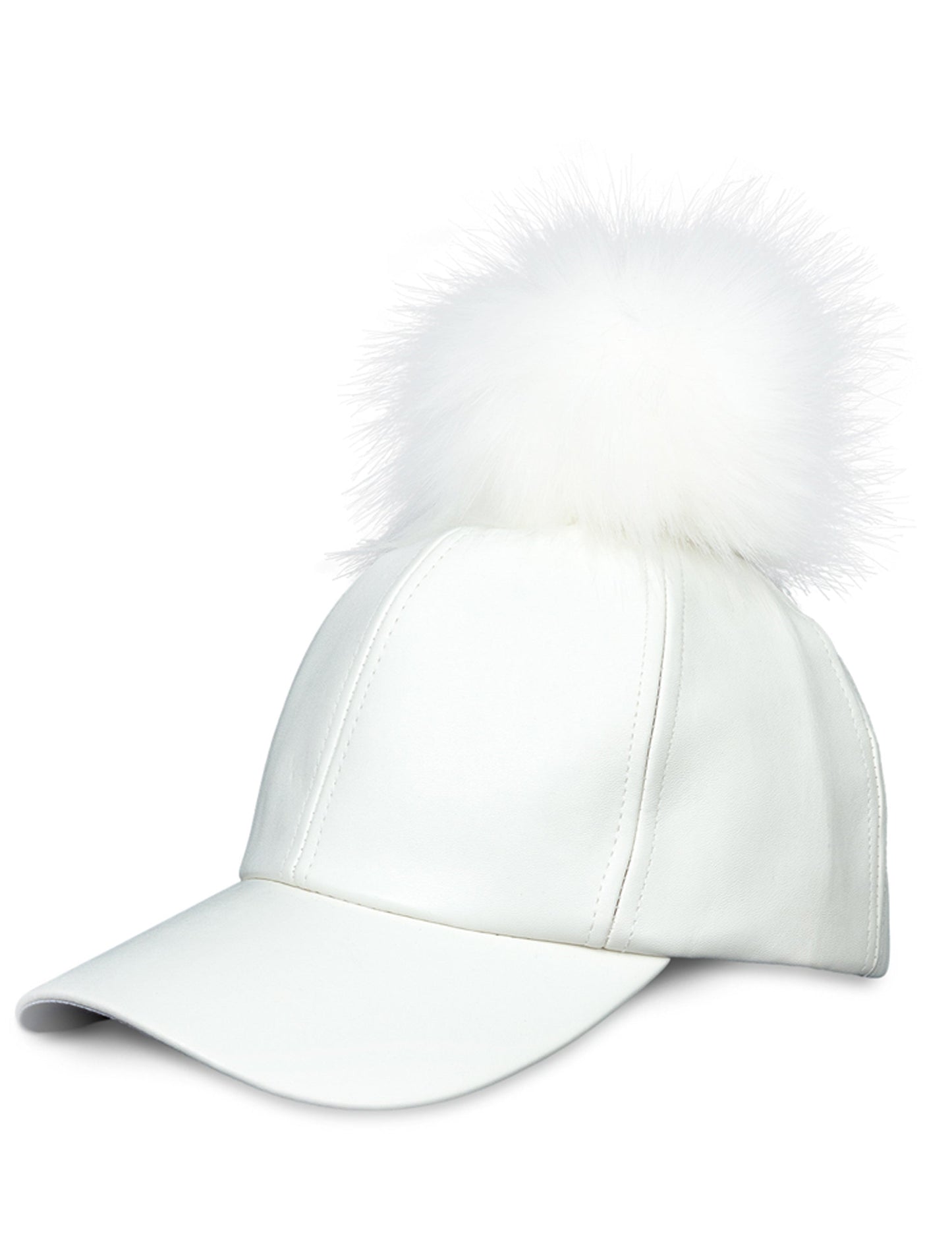 Magid Faux Leather & Fur Pom Pom Baseball Cap