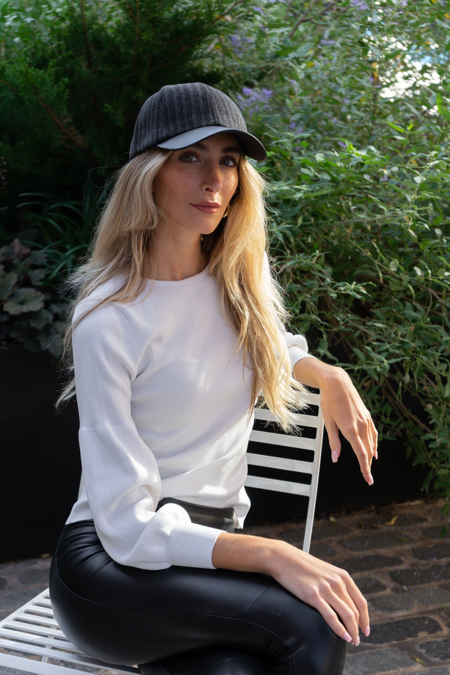 Magid Striped Felt Faux Leather Brim Baseball Cap