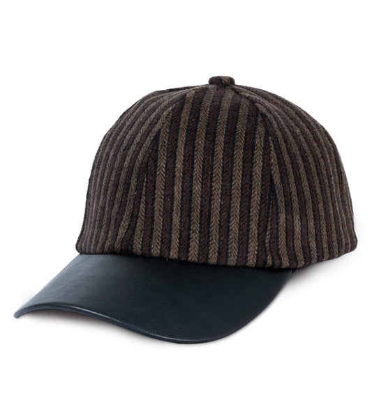 Magid Striped Felt Faux Leather Brim Baseball Cap