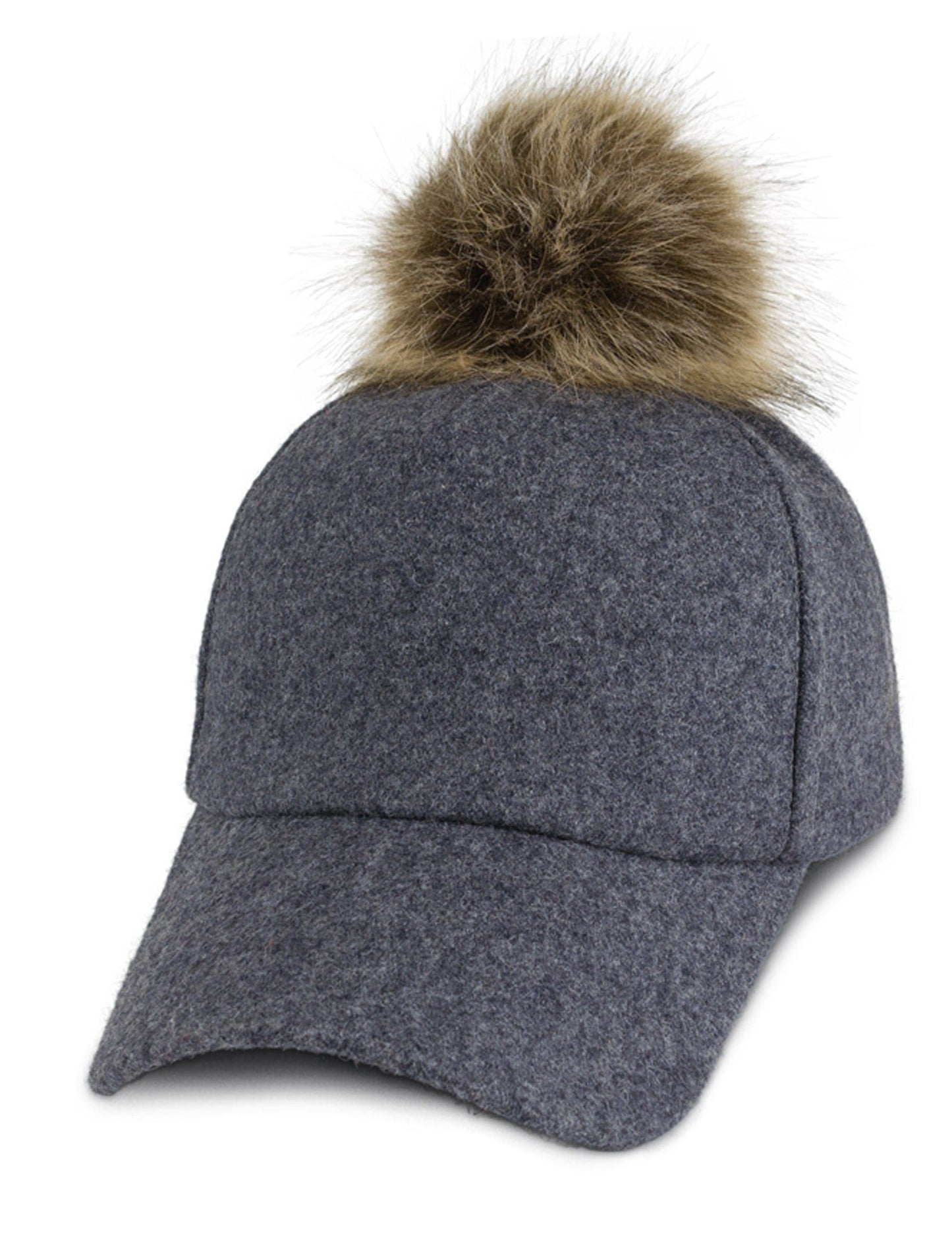 Magid Faux Fur Pom Pom Baseball Cap