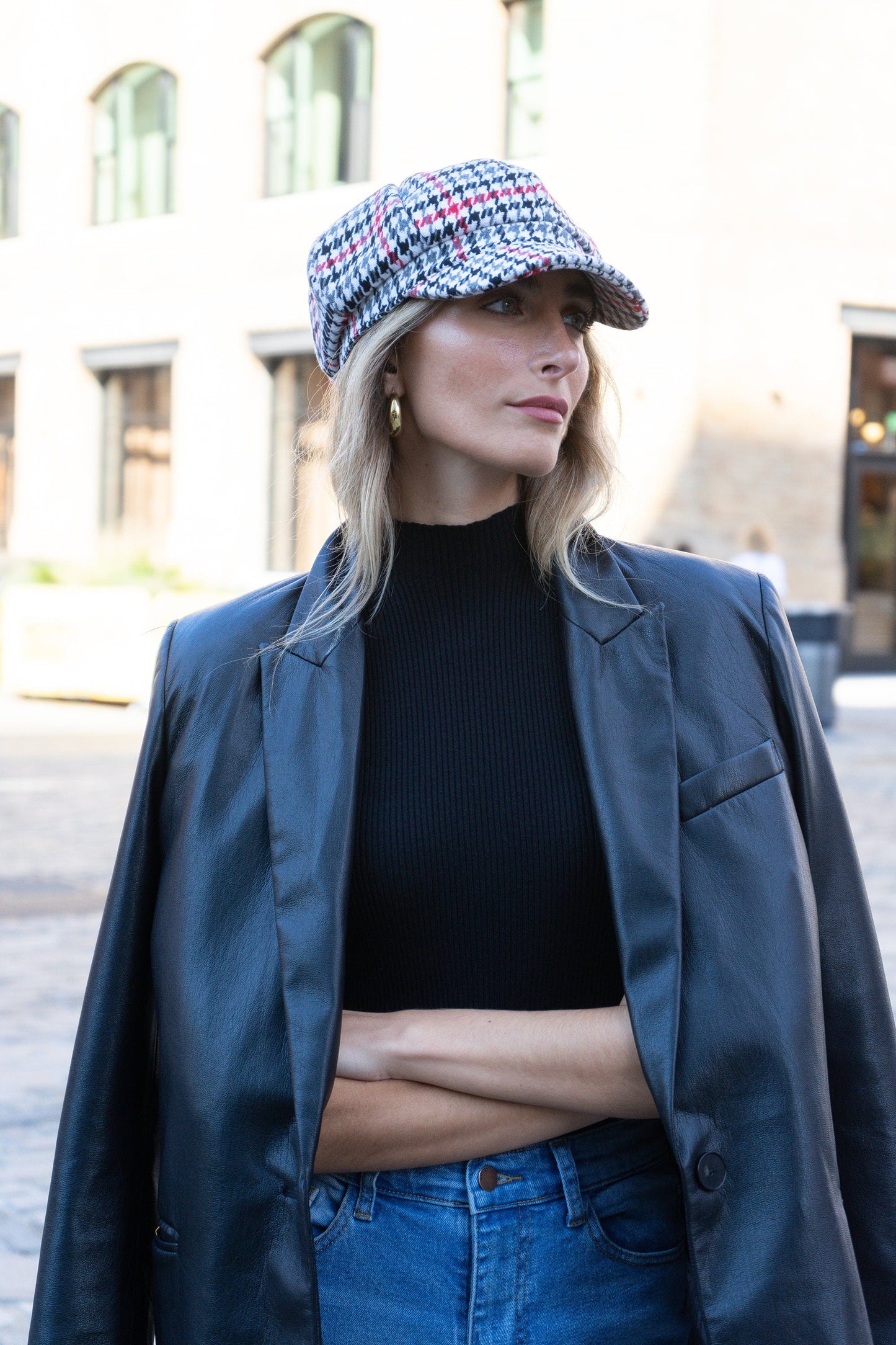 Magid Houndstooth Pattern Newsboy Cabby Cap