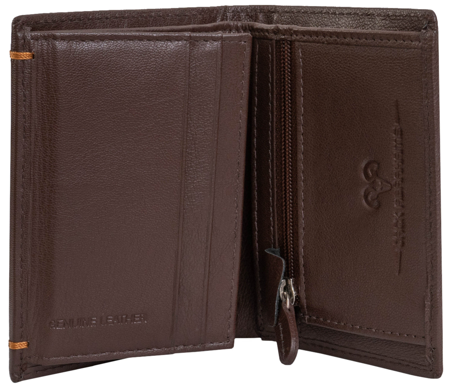 Jack Abrahams Goat Nappa Leather Bi-Fold Wallet with Zipper Pocket Brown