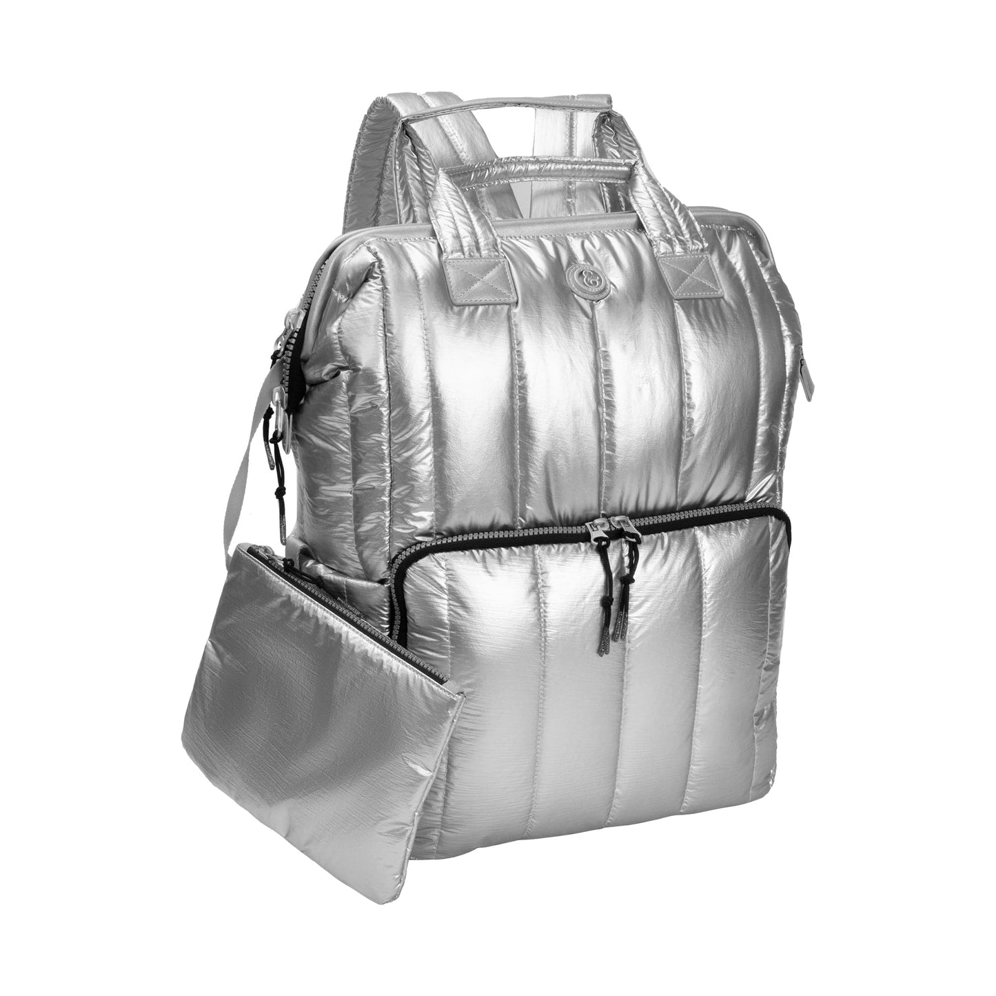 Joan & David Tubular Quilted Metallic Puffer Nylon 18-Inch Workbook Backpack