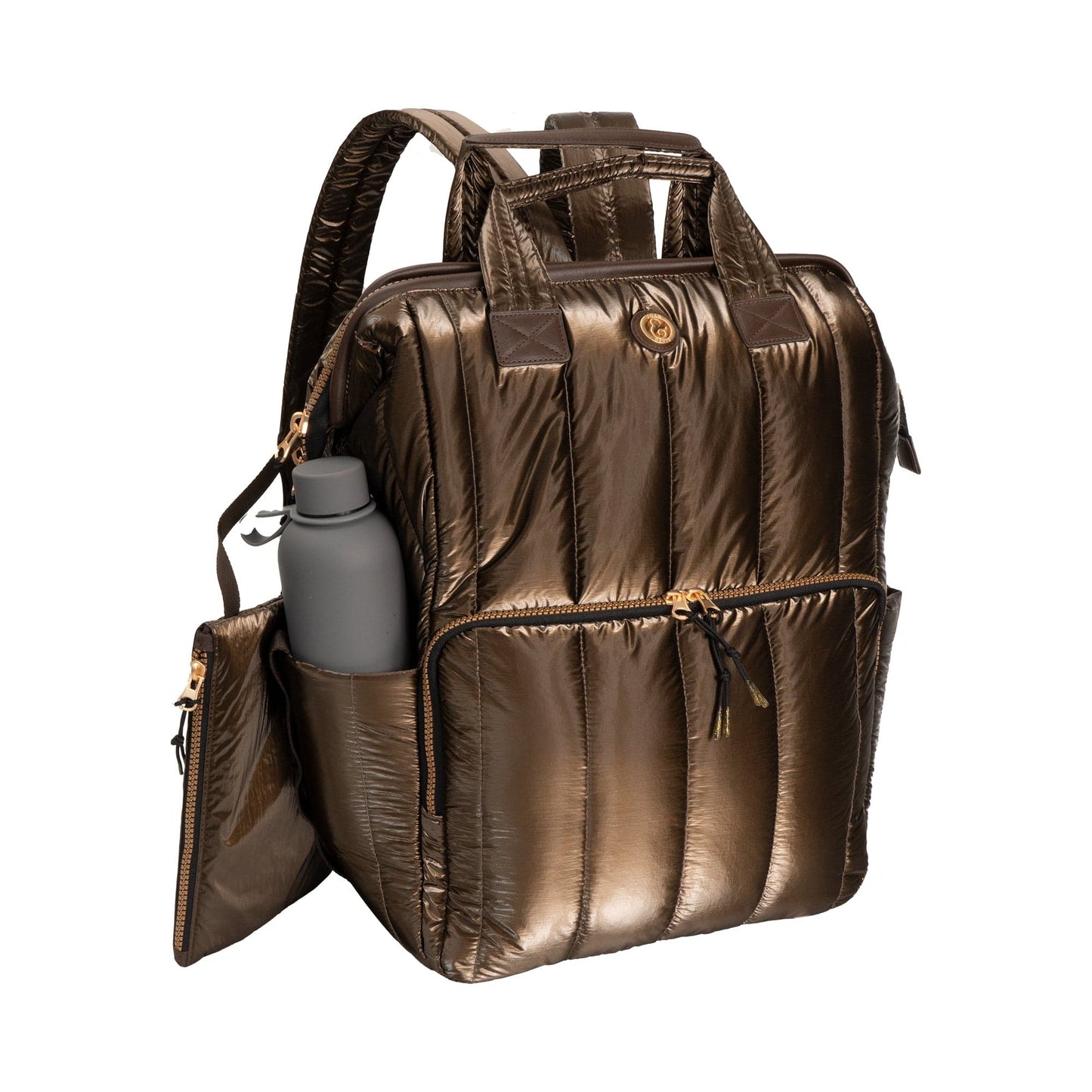 Joan & David Tubular Quilted Metallic Puffer Nylon 18-Inch Workbook Backpack