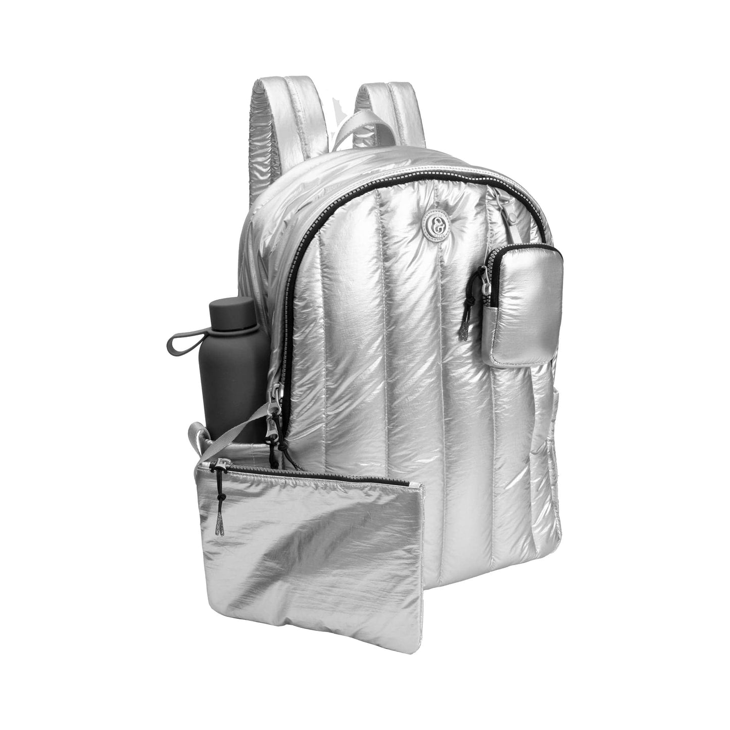 Joan & David Tubular Quilted Metallic Puffer Nylon 18-Inch Workbook Backpack