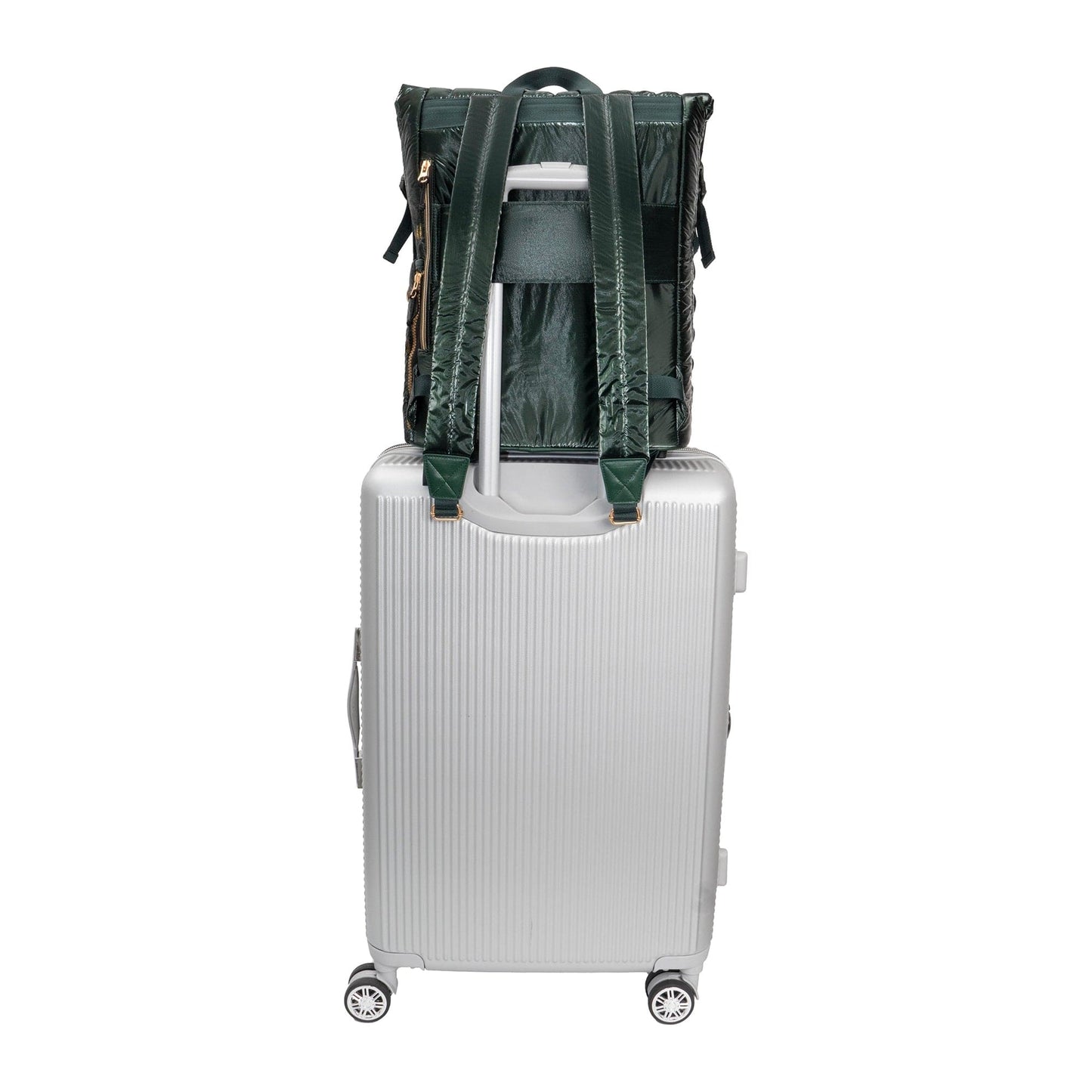 Joan & David Tubular Quilted Metallic Puffer Nylon 18-Inch Workbook Backpack