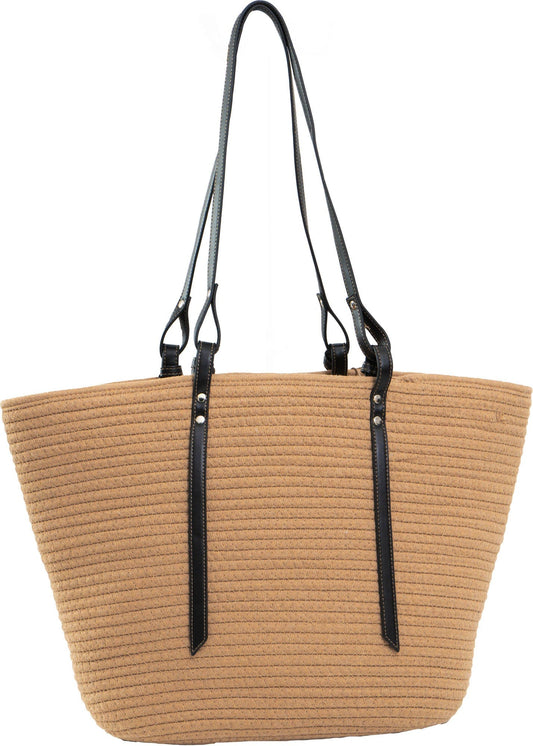 Magid Natural Cotton Woven & Faux Leather Shoulder Tote