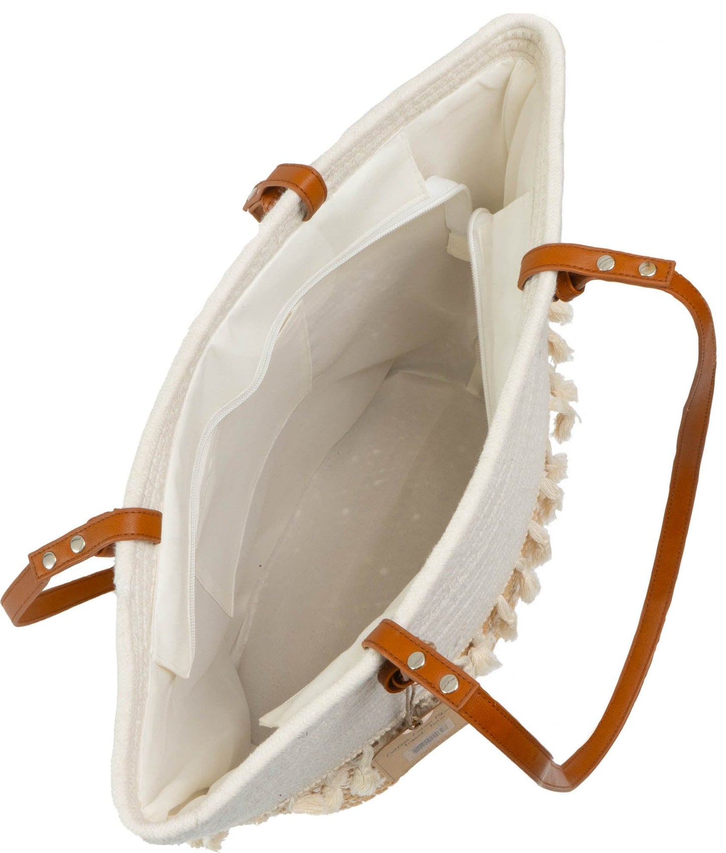 Magid Natural Cotton Woven & Faux Leather Fringe Shoulder Tote