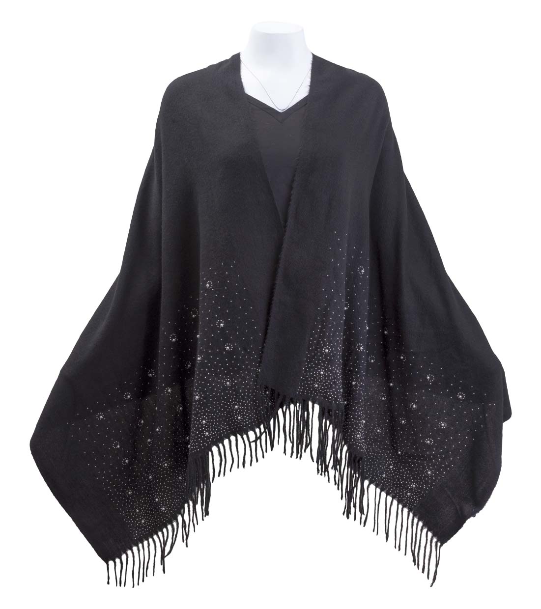 Jessica McClintock Pearl-Embellished Brushed Scarf with Rhinestone Accents and Fringe Edges
