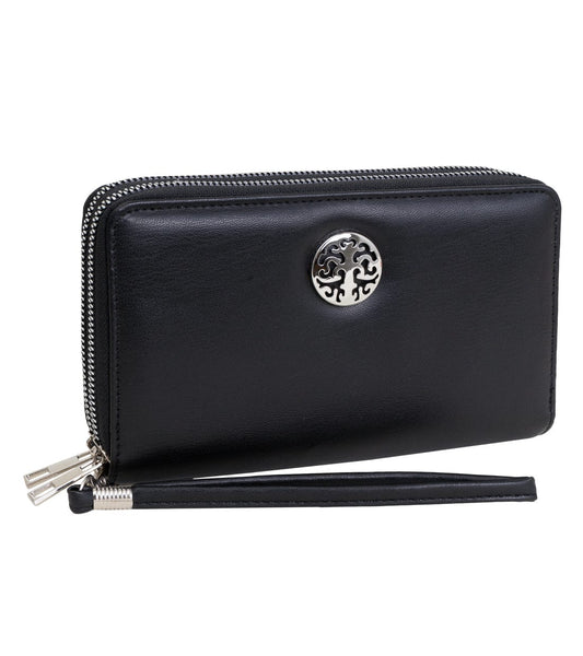 Rebecca & Rifka Smooth Medallion Double Zip Wristlet Wallet