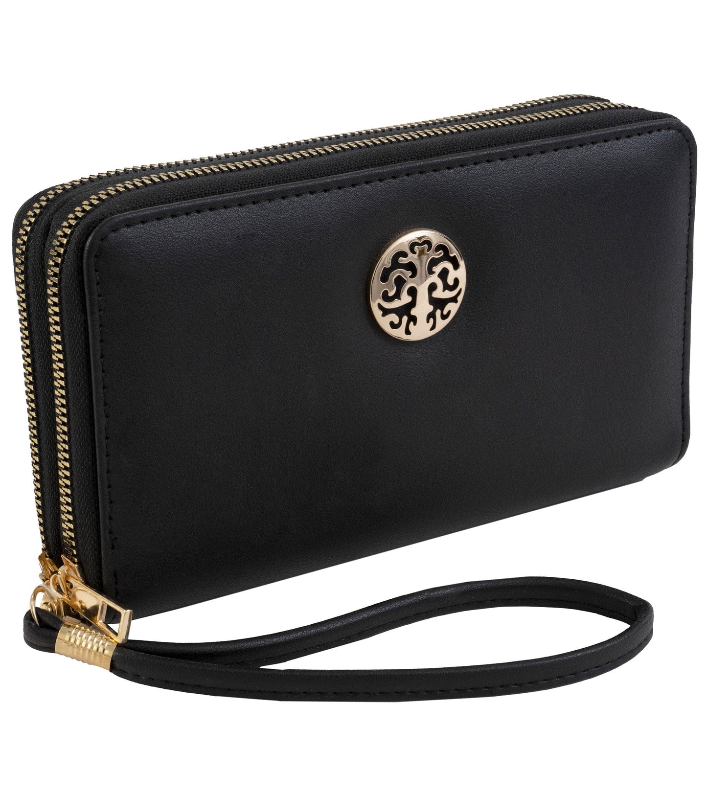 Rebecca & Rifka Smooth Medallion Double Zip Wristlet Wallet