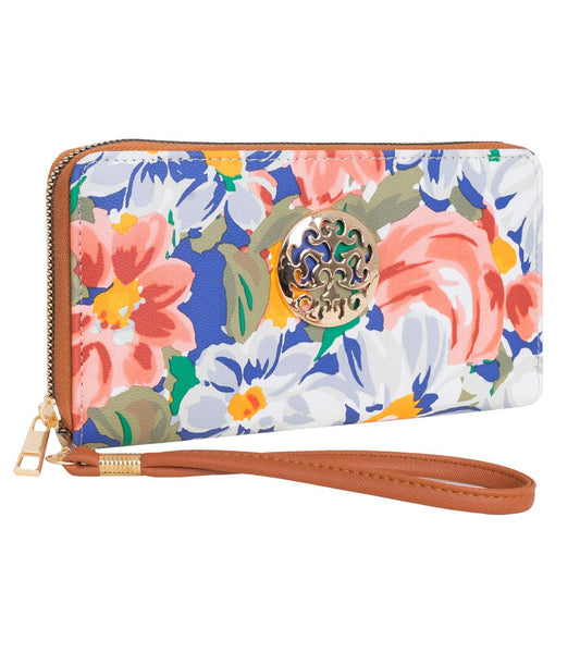 Rebecca & Rifka Floral Print Medallion Zip Wristlet Wallet