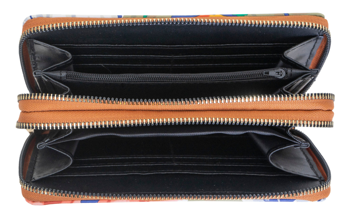 Rebecca & Rifka Floral Print Medallion Double Zip Wristlet Wallet