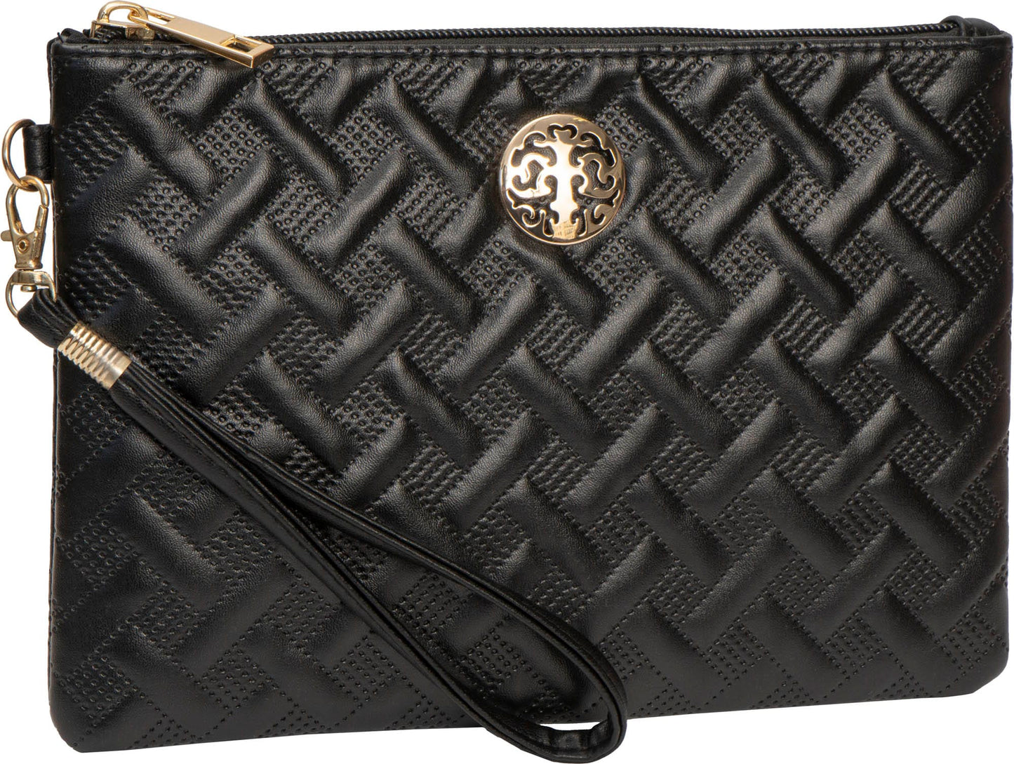 Rebecca & Rifka Smooth Basket Weave Quilt Medallion Zip Wristlet