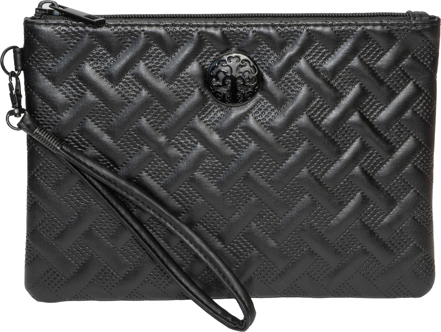 Rebecca & Rifka Smooth Basket Weave Quilt Medallion Zip Wristlet