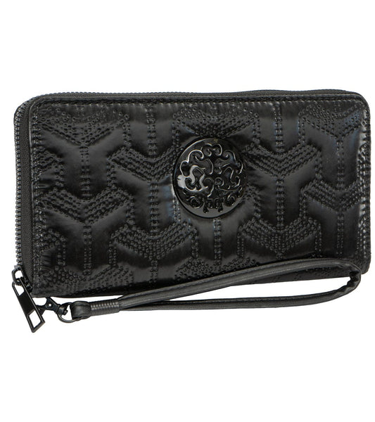 Rebecca & Rifka Patent Geometric Quilt Medallion Zip Wristlet Wallet