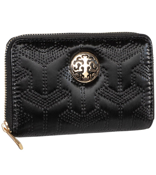 Rebecca & Rifka Patent Geometric Quilt Medallion Zip Indexer Wallet