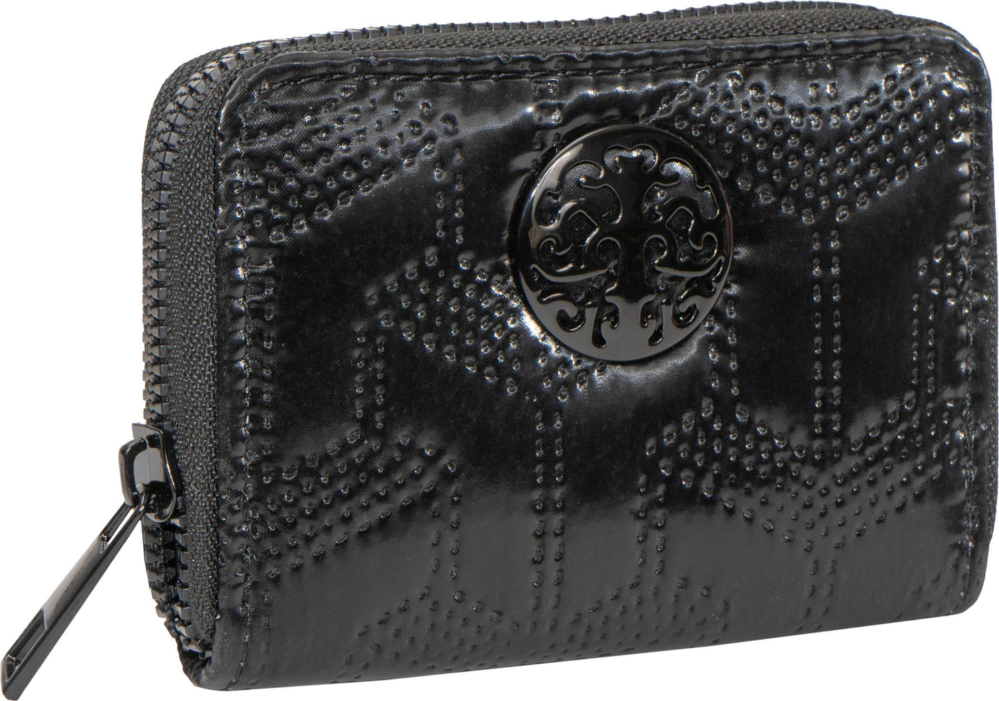 Rebecca & Rifka Patent Geometric Quilt Medallion Zip Accordian Wallet