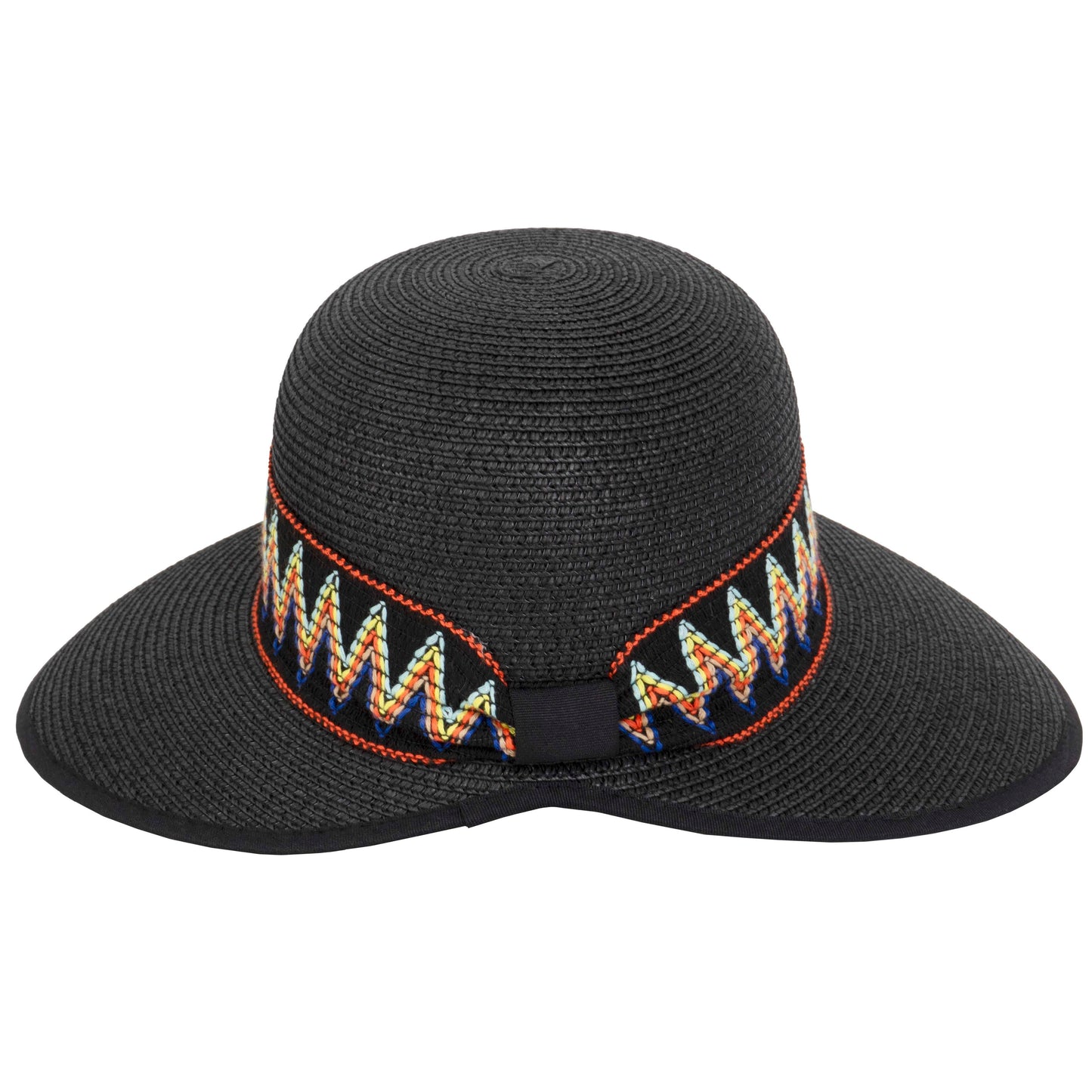 Magid Printed Ribbon & Frayed Brim Straw Garden Hat