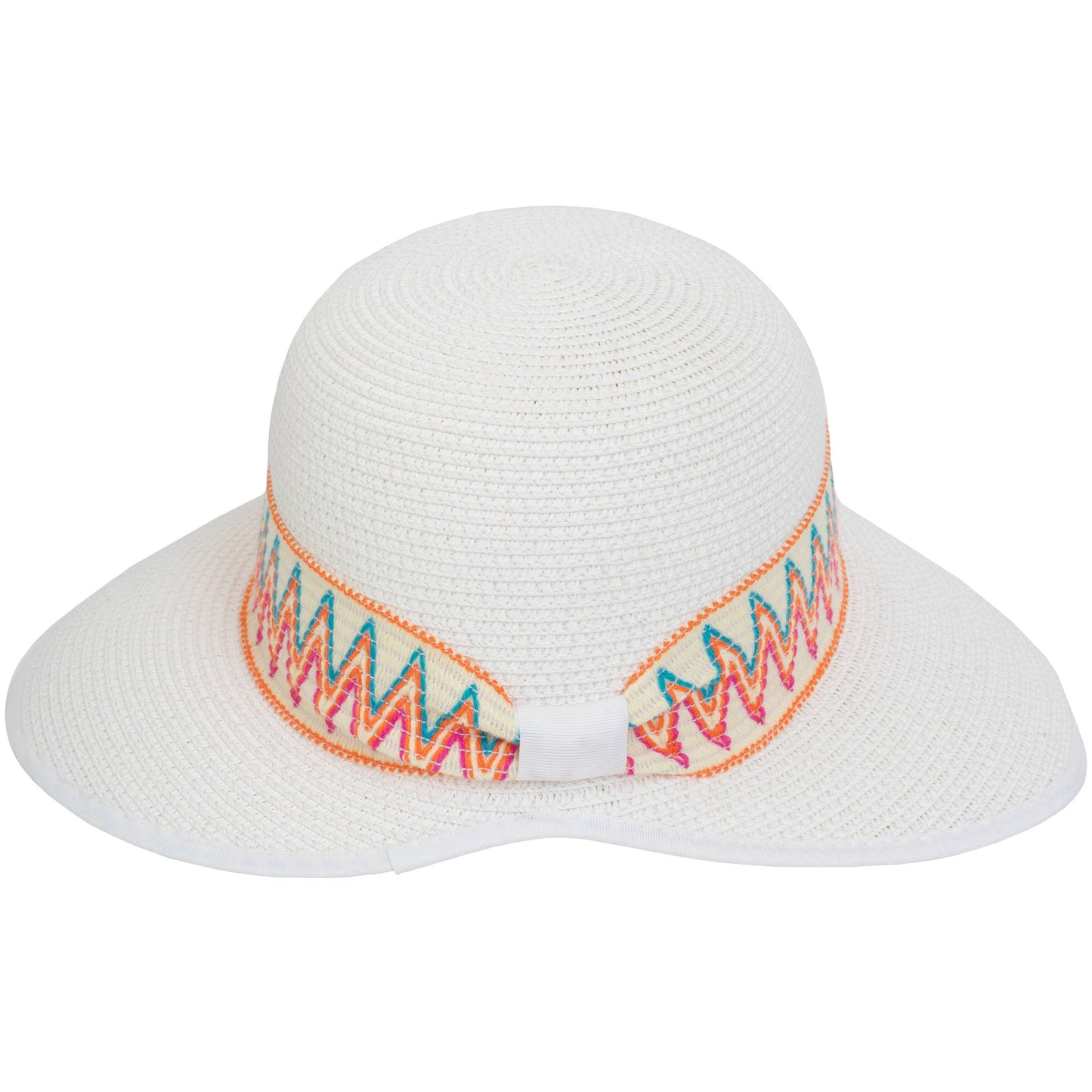Magid Printed Ribbon & Frayed Brim Straw Garden Hat