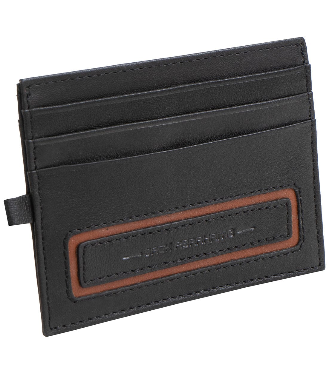 Jack Abrahams Goat Nappa Leather Card Case Wallet with ID Window Black/Cognac