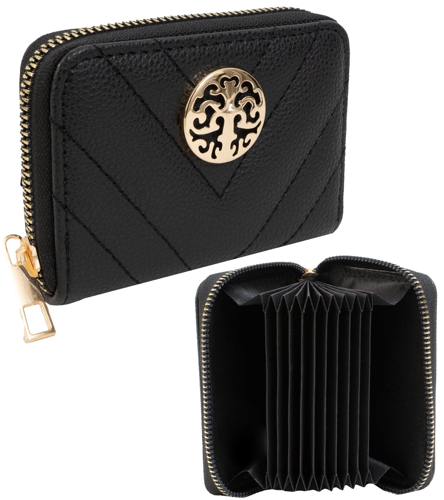 Rebecca & Rifka Quilted Pebble Chevron Medallion Zip Accordian Wallet