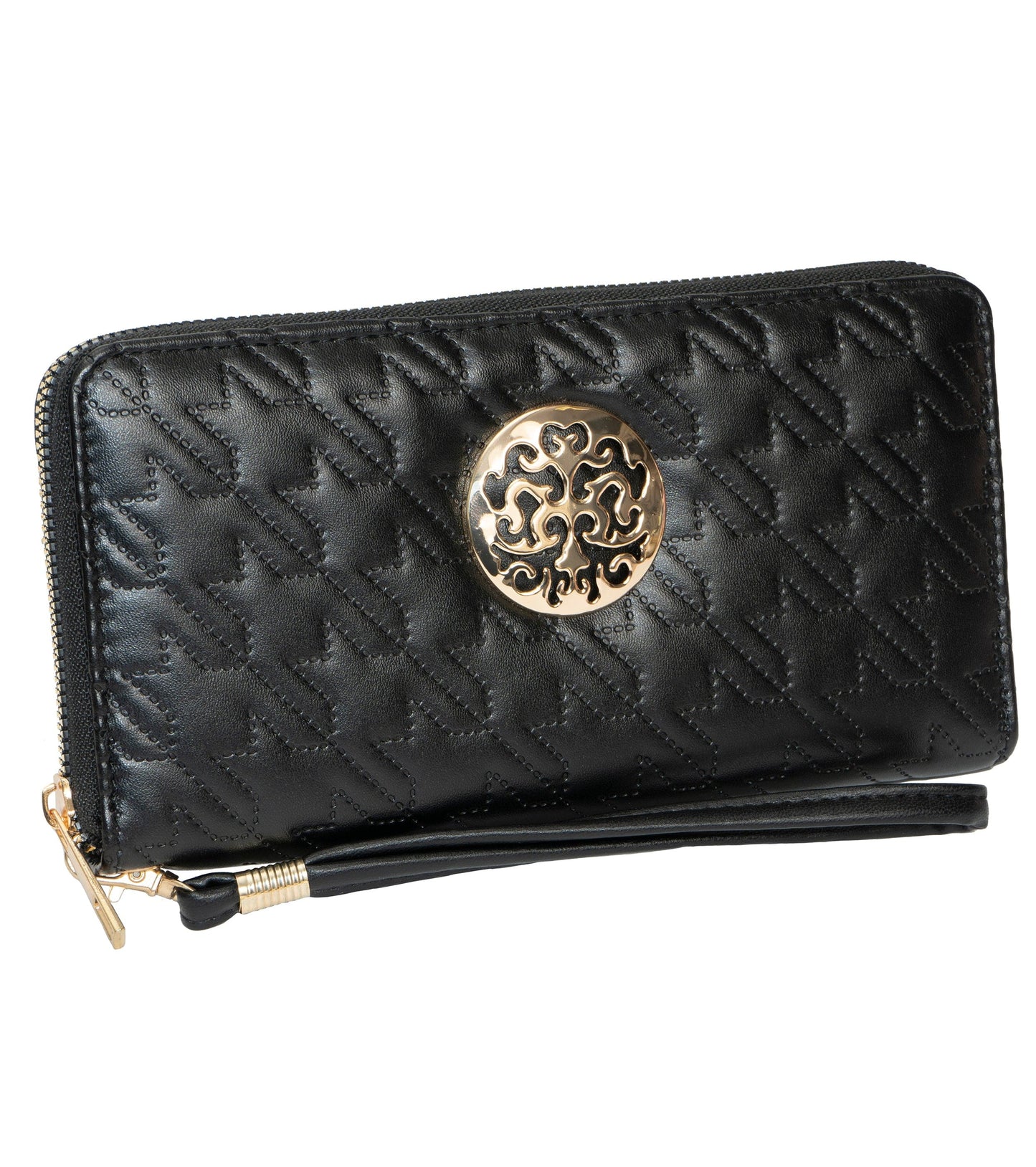 Rebecca & Rifka Smooth Houndstooth Quilt Medallion Zip Wristlet Wallet