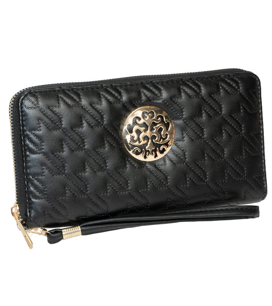 Rebecca & Rifka Smooth Houndstooth Quilt Medallion Zip Wristlet Wallet