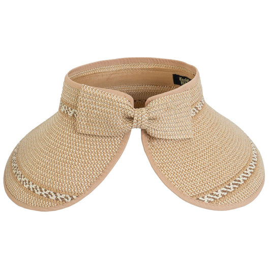 Magid Straw Two Tone Striped Color Block Roll Up Visor