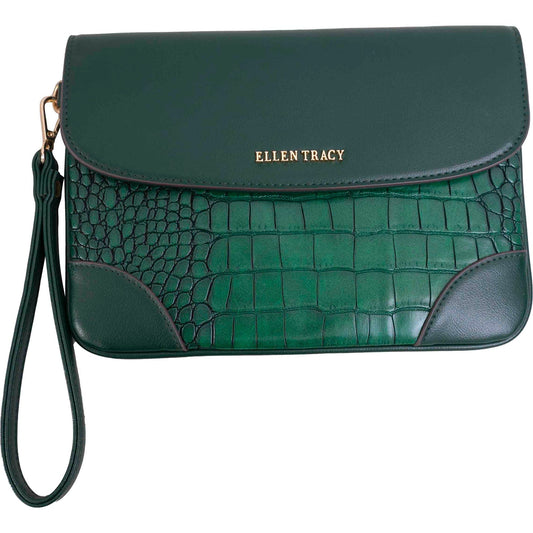 Ellen Tracy Croco Smooth Flap Wristlet