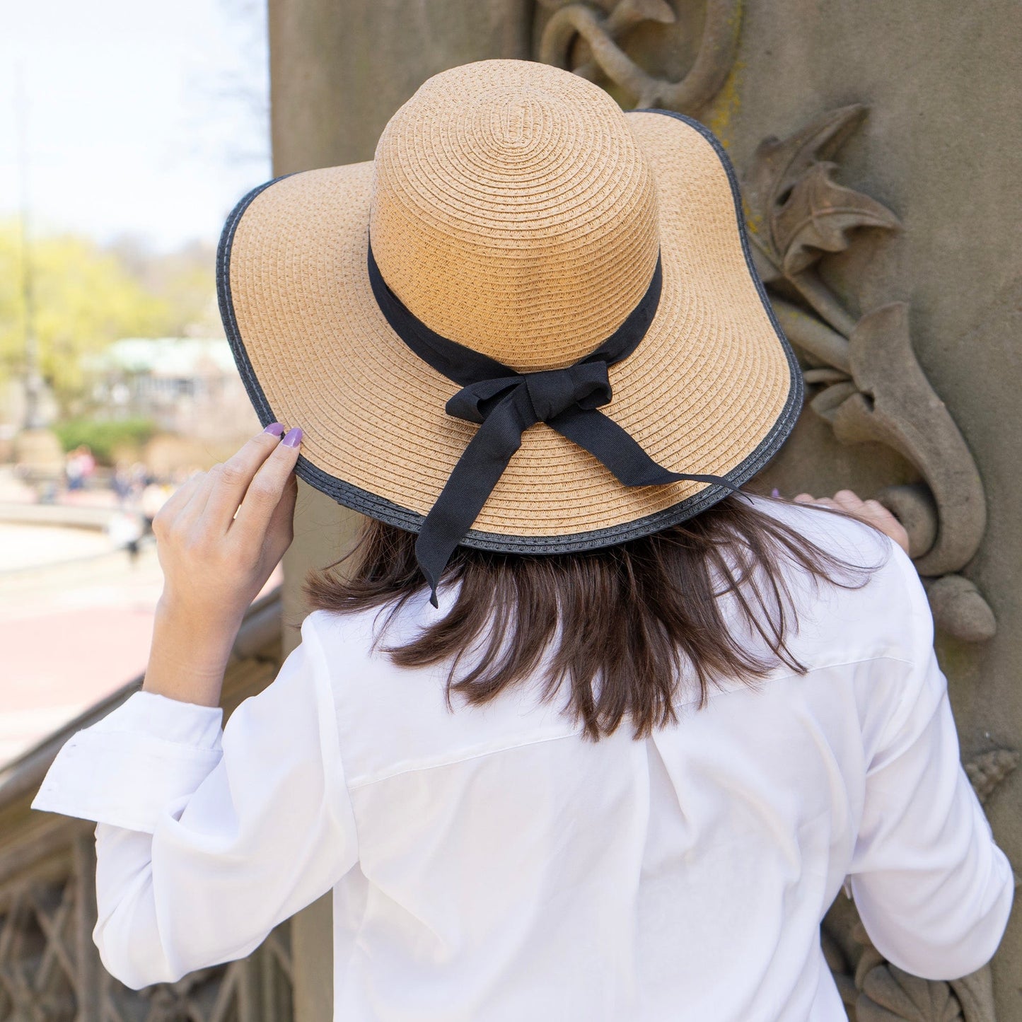 Magid Ribbon & Bow Straw Floppy Hat