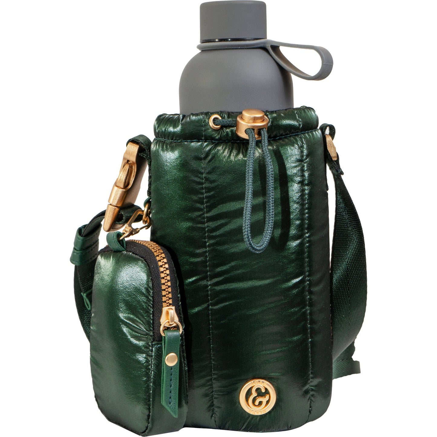 Joan & David Tubular Quilted Metallic Water Bottle Holder Sling Bag
