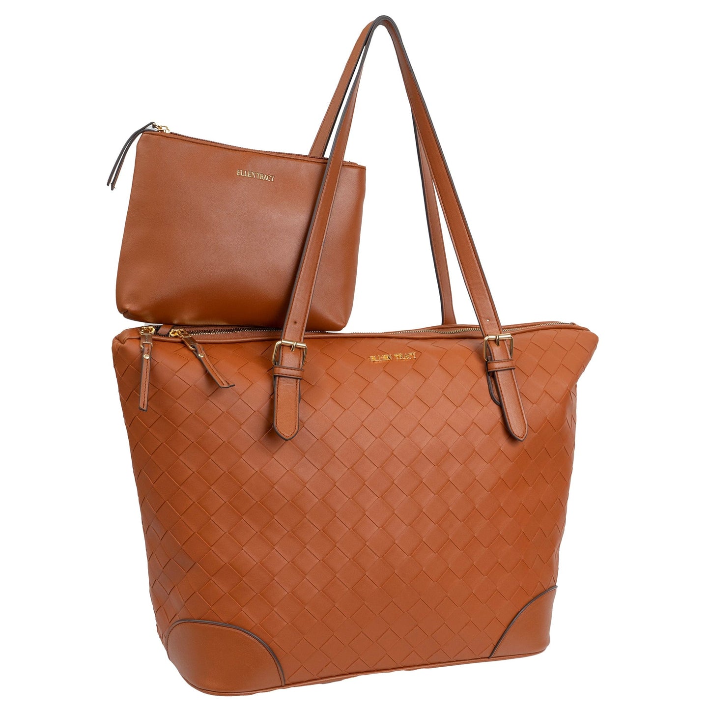 Ellen Tracy 20 Inch Basket Weave Quilted Nylon Large Travel Workbook Tote Bag